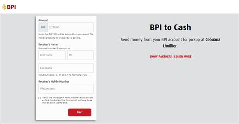 How to send money from BPI Online to Cebuana .